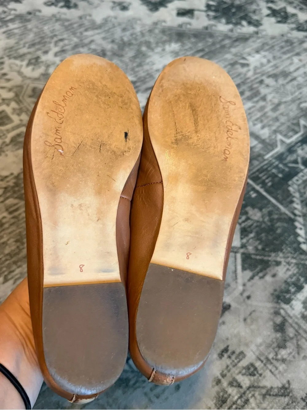 Sam Edelman Francis cognac leather ballet flats with scalloped edge trim size 8